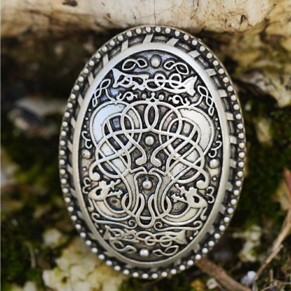 Viking Vintage Inspired Brooch, Antique Silver Color, Engraved detailing…